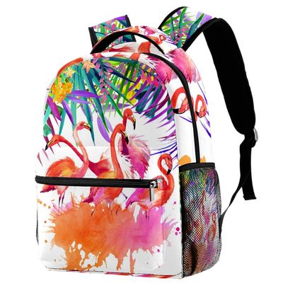 LORVIES Tropical Leaves Watercolor Flamingo Backpack