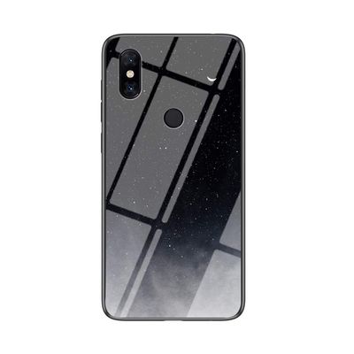 Transparent Moon and Starry Sky Pattern Case for Xiaomi Mi Mix 3 5G with Tempered Glass Back and TPU Edges - XKYY