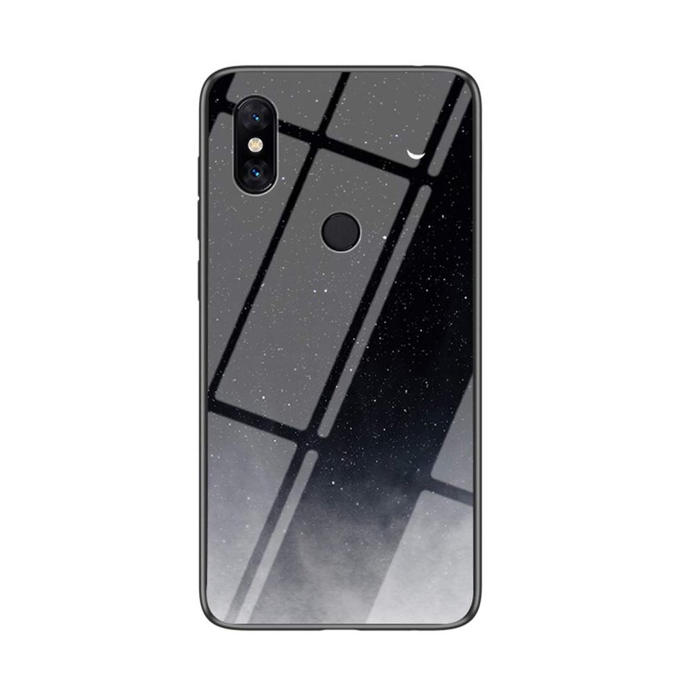 Transparent Moon and Starry Sky Pattern Case for Xiaomi Mi Mix 3 5G with Tempered Glass Back and TPU Edges - XKYY