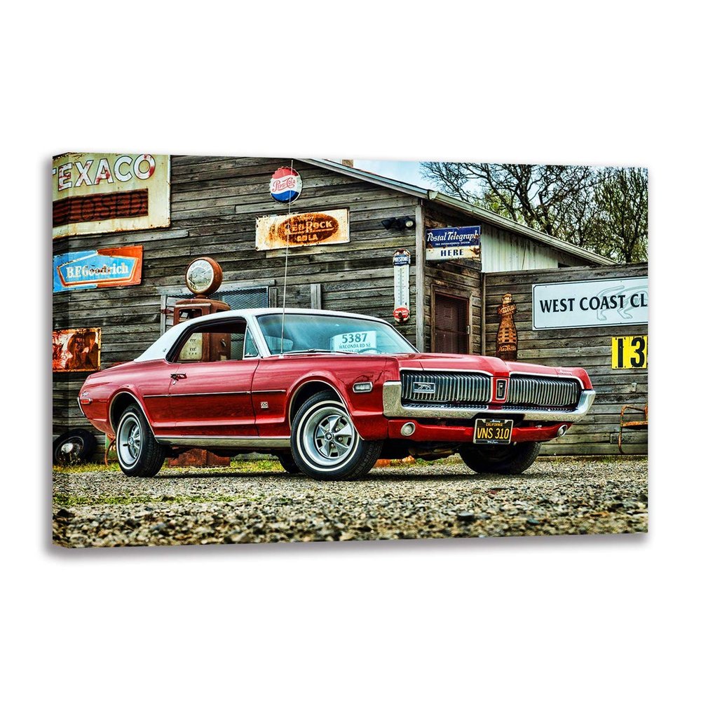 1968 Retro Muscle Car HD Print Wall Art Poster on Canvas for Living Room Décor (60 x 90 cm, Framed)