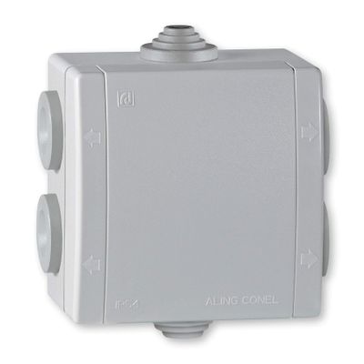 ALING-CONEL Surface-Mount Junction Box with Six Cable Entries, 80 x 80 mm, IP54, 500 V, Gray