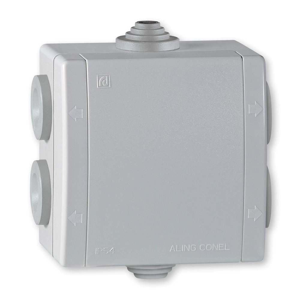 ALING-CONEL Surface-Mount Junction Box with Six Cable Entries, 80 x 80 mm, IP54, 500 V, Gray