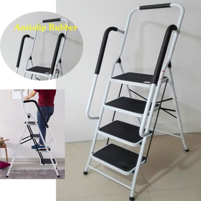4-Step Folding Step Ladder with Handrail, Metal, 150 kg Capacity