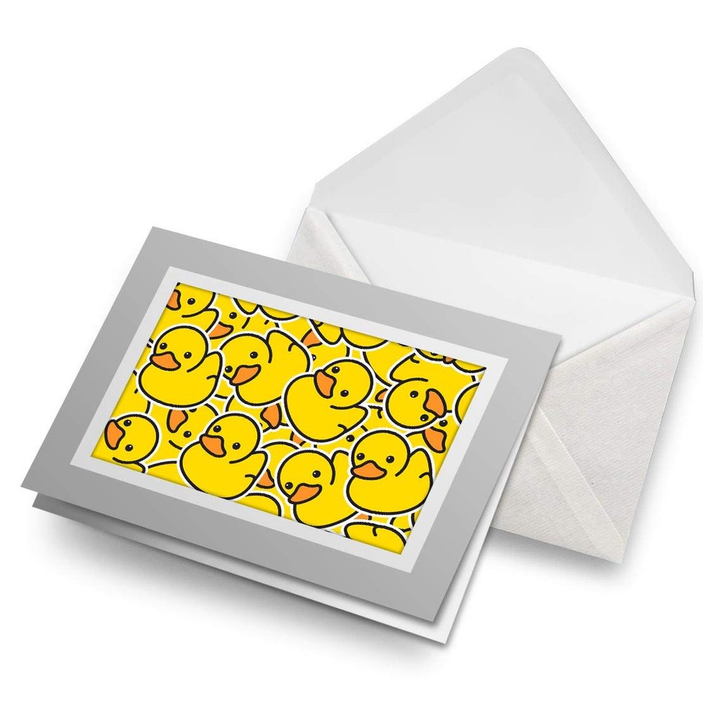 Greeting Card, Gray Insert, Yellow Rubber Ducks, Blank, Birthday, Kids' Party, Boys and Girls, #2078