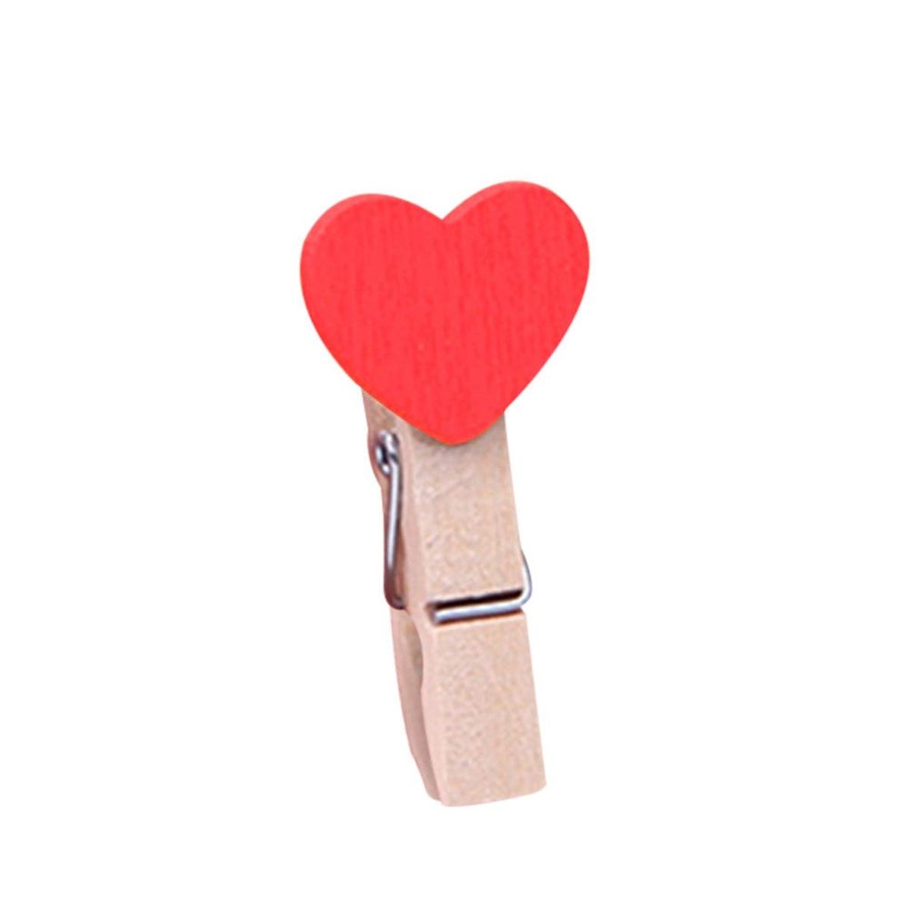 10 Mini Heart-Shaped Wooden Clothespins, Red