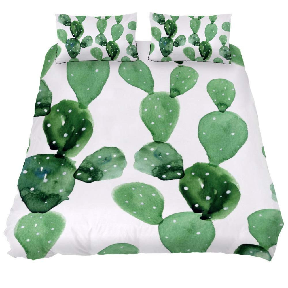 Eslifey Green Cactus Bedding Set, 3-Piece, 150 x 200 cm, Synthetic Fabric, Multicolor, King 102 x 90 9 x 29 in