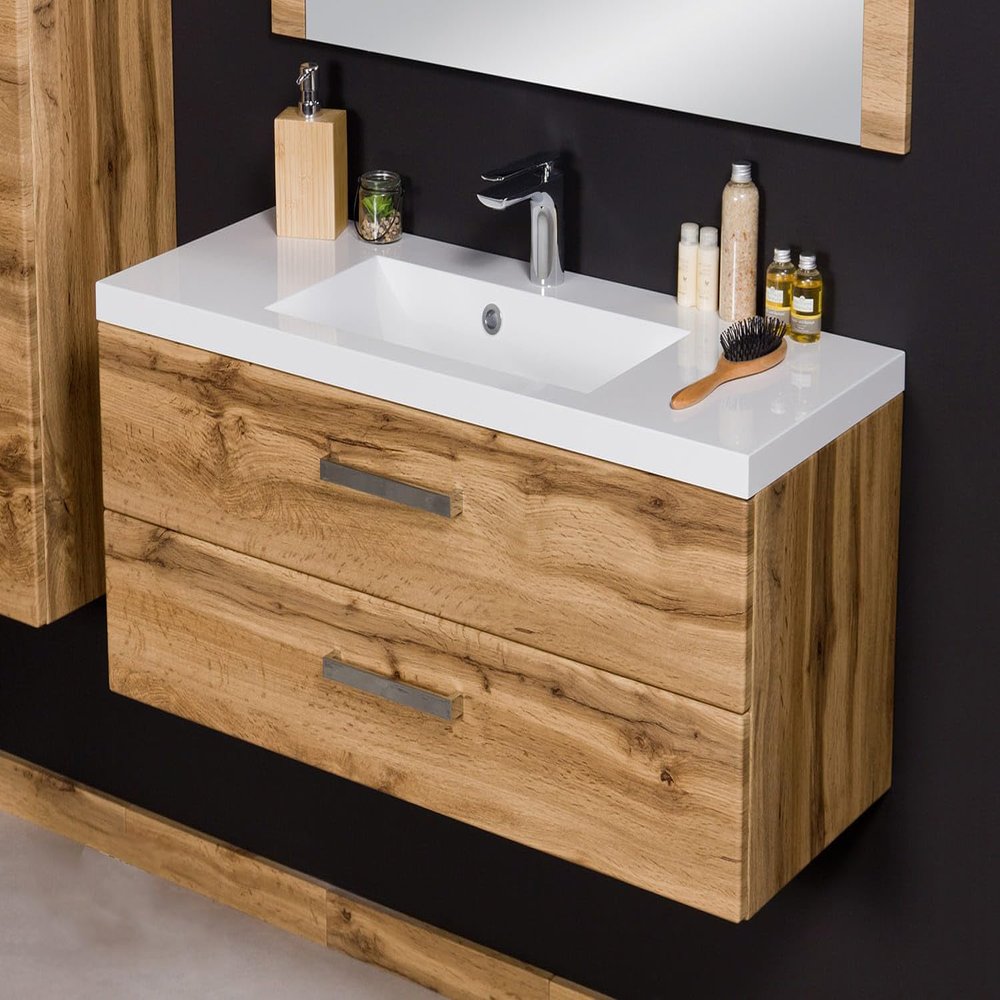 Quentis Genua Bathroom Vanity Set, Natural Oak, 100 cm Wide, Pre-Assembled