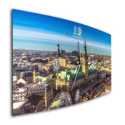 Bilder-Manufaktur BM Radio-Controlled Quartz Wall Clock, Silent Sweeping Hand, Modern XXL Hamburg City Hall Design