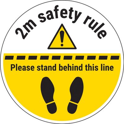 V Safety CV012BK-FS Vsafety 2 m Safety Rule – Stand Behind the Line Self-Adhesive Floor Sticker, 450 mm x 450 mm