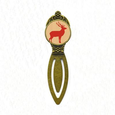 Deer Motif Bookmark, Red Wood Grain, Retro