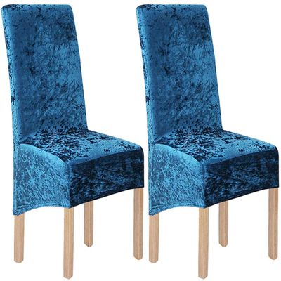 LINGKY Velvet Stretch Dining Chair Covers, Peacock Blue, Set of 2
