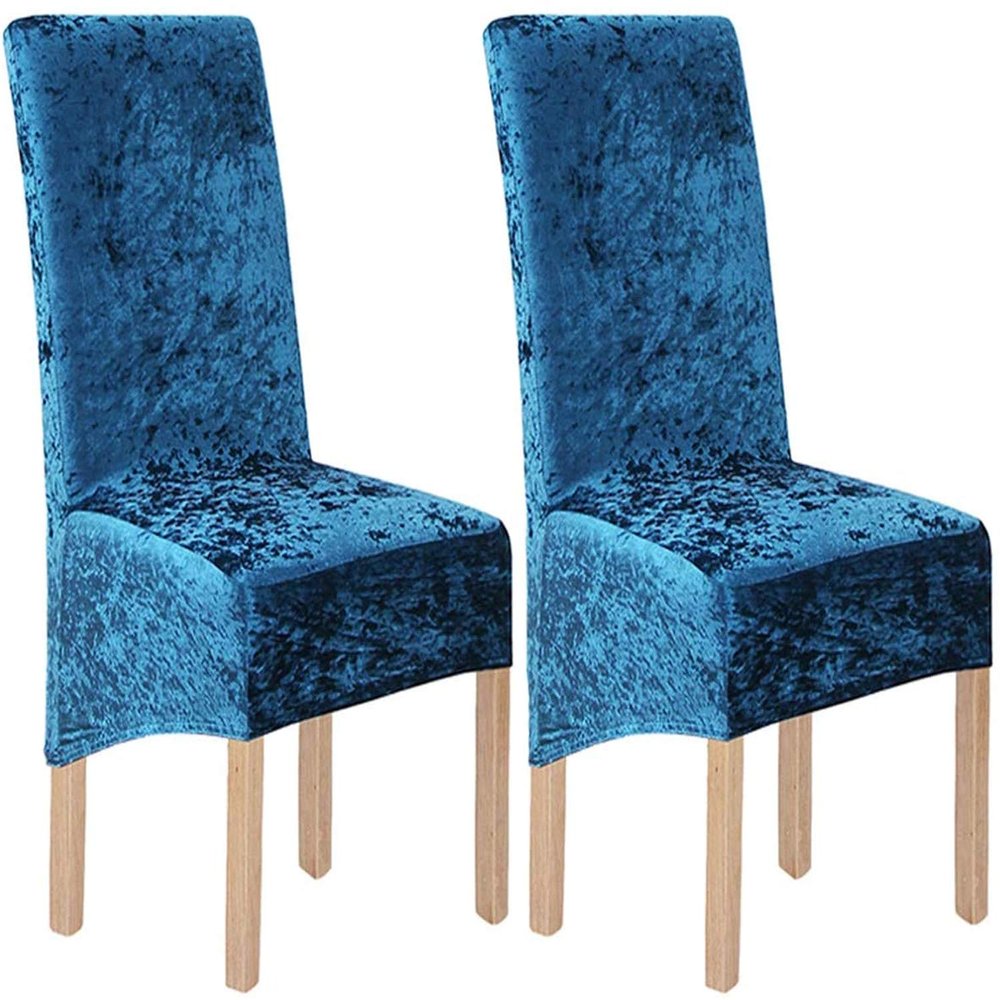 LINGKY Velvet Stretch Dining Chair Covers, Peacock Blue, Set of 2