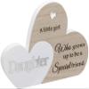 Maturi Freestanding Double Heart Sign with "Daughter" Inscription, Wood, Brown, 23 x 16 x 2 cm view 1