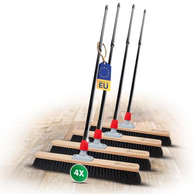 Novaliv 4-Pack Natural-Hair Brooms, 60 cm, with Telescopic Handles, Black Horsehair, Indoor Use