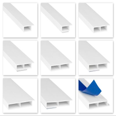 HEXIM Window/PVC Cover Strips 7 mm – Hollow-Chamber Profiles, Optional Foam Adhesive Tape and Wall-Finish Flange – 2 m per Strip (40 × 7 mm, HJ 203)