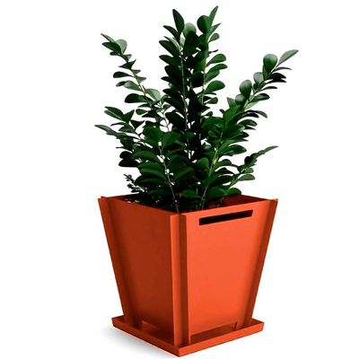 Groovebox 3X Steel Planter, 15 x 15.2 x 15.2 cm, Orange, with Saucer