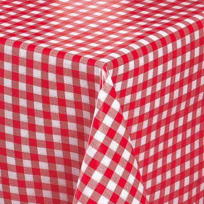 Melody Washable Oilcloth Tablecloth 160 x 140 cm Rectangular Red Check, Sold by the Meter #1112-02