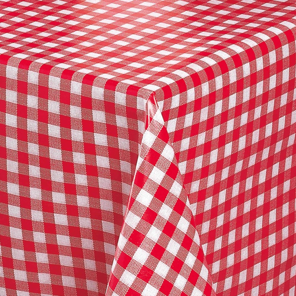 Melody Washable Oilcloth Tablecloth 160 x 140 cm Rectangular Red Check, Sold by the Meter #1112-02