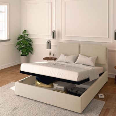 Baldiflex Licia Fabric Double Bed with Storage, 160 x 190 cm, Beige