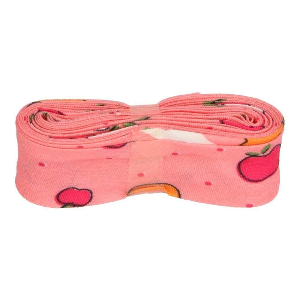 Sandras-Bastelladen Patterned Cotton Bias Tape, Pre-Folded, 3 m x 20 mm, 001 Apple Pink