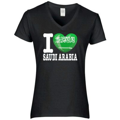 FanShirts4u Women's T-Shirt - I Love Nepal - World Cup Jersey Love Heart (XXL, Saudi Arabia/Black)