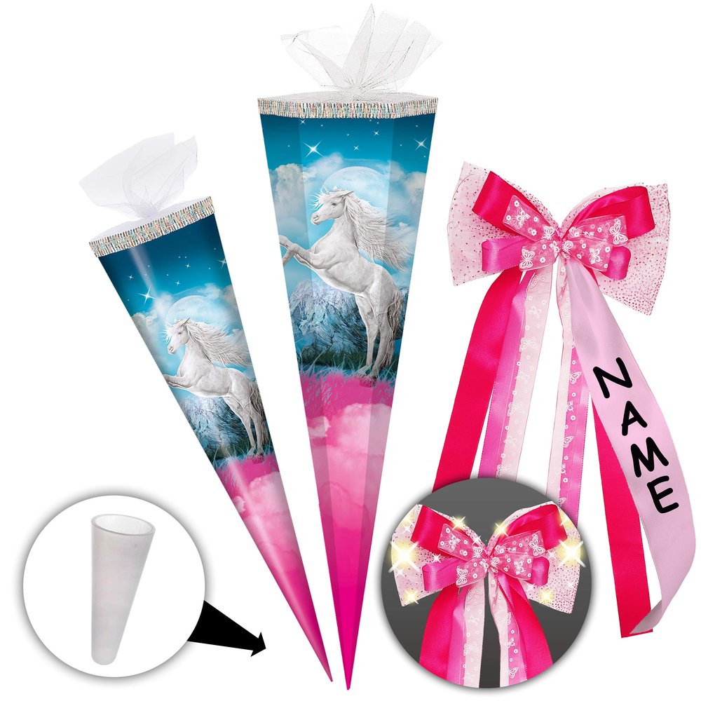 Unicorn Schultüte, 85 cm, Hexagonal, with Personalized LED Bow