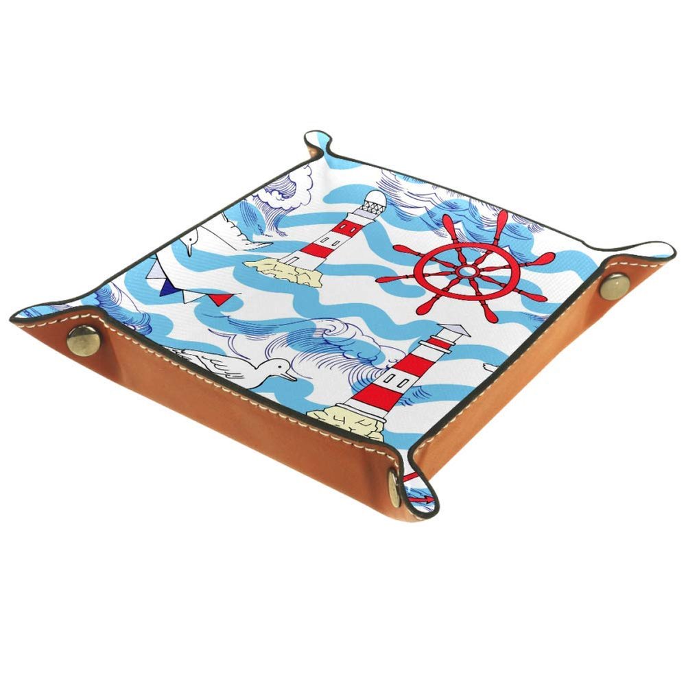Square Storage Basket with Sea, Lighthouse, Wheel and Wave Pattern
