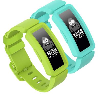 TopPerfekt Band Compatible with Fitbit Ace 2 for Kids, Soft Silicone Waterproof Strap, Blue-Green/Lime Green