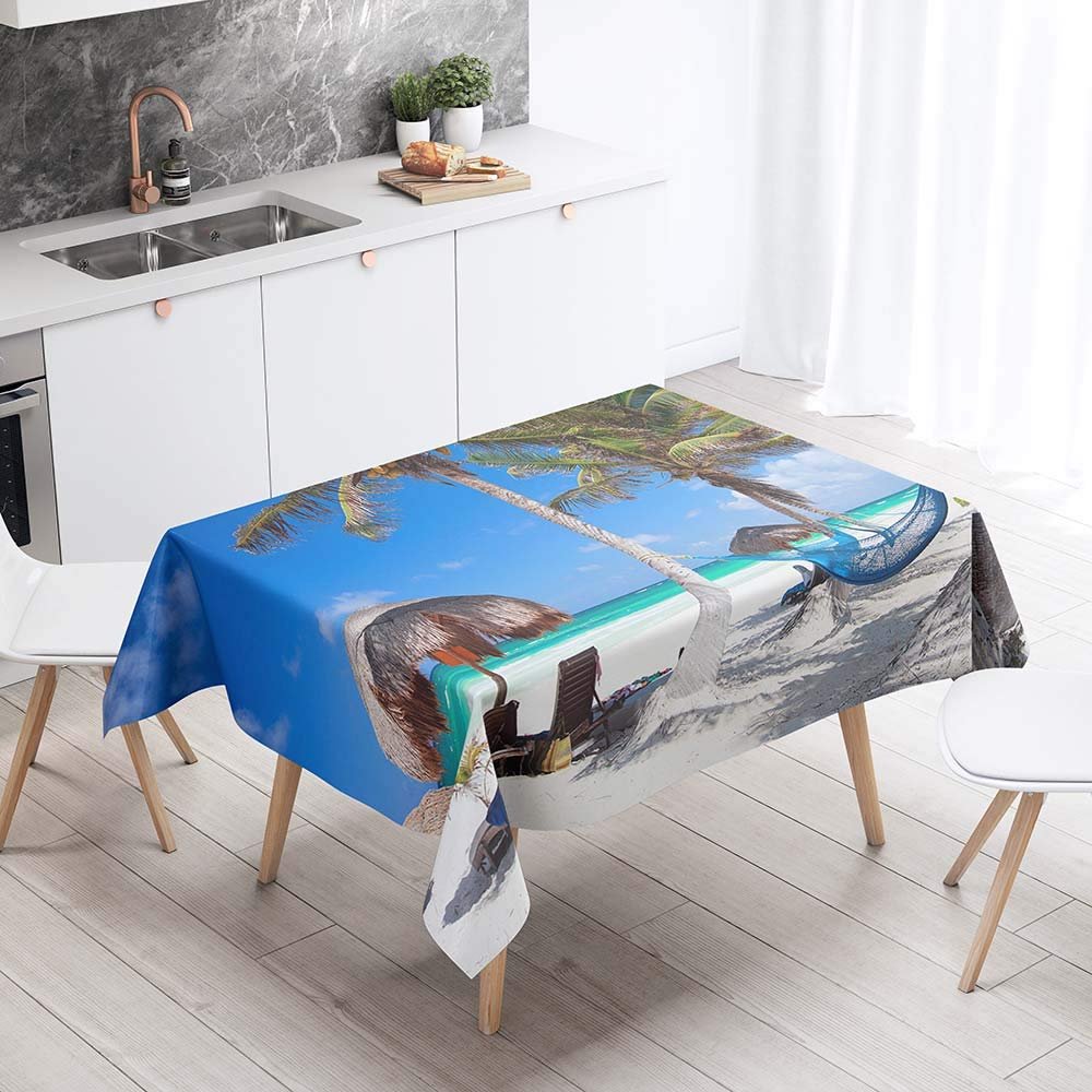 Chickwin Chickw1 Washable Tablecloth, Modern Summer Starfish Print, Water- and Oil-Resistant Polyester, Rectangular, Stain-Resistant, Easy-Care Garden Tablecloth (90 x 90 cm, Baum)