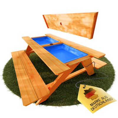 FRIEDO 2-in-1 Kids' Table and Chair Set with Mud Table, Glazed Wood, Outdoor