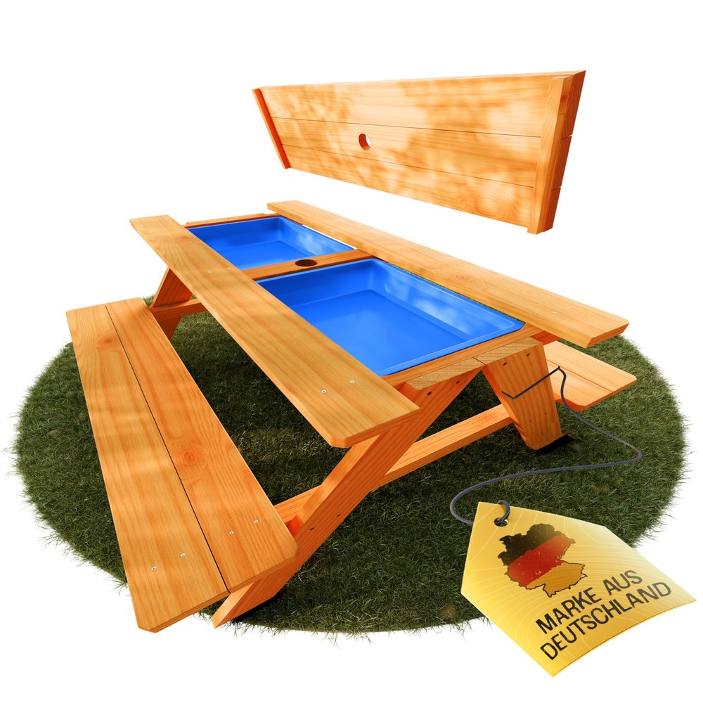 FRIEDO 2-in-1 Kids' Table and Chair Set with Mud Table, Glazed Wood, Outdoor
