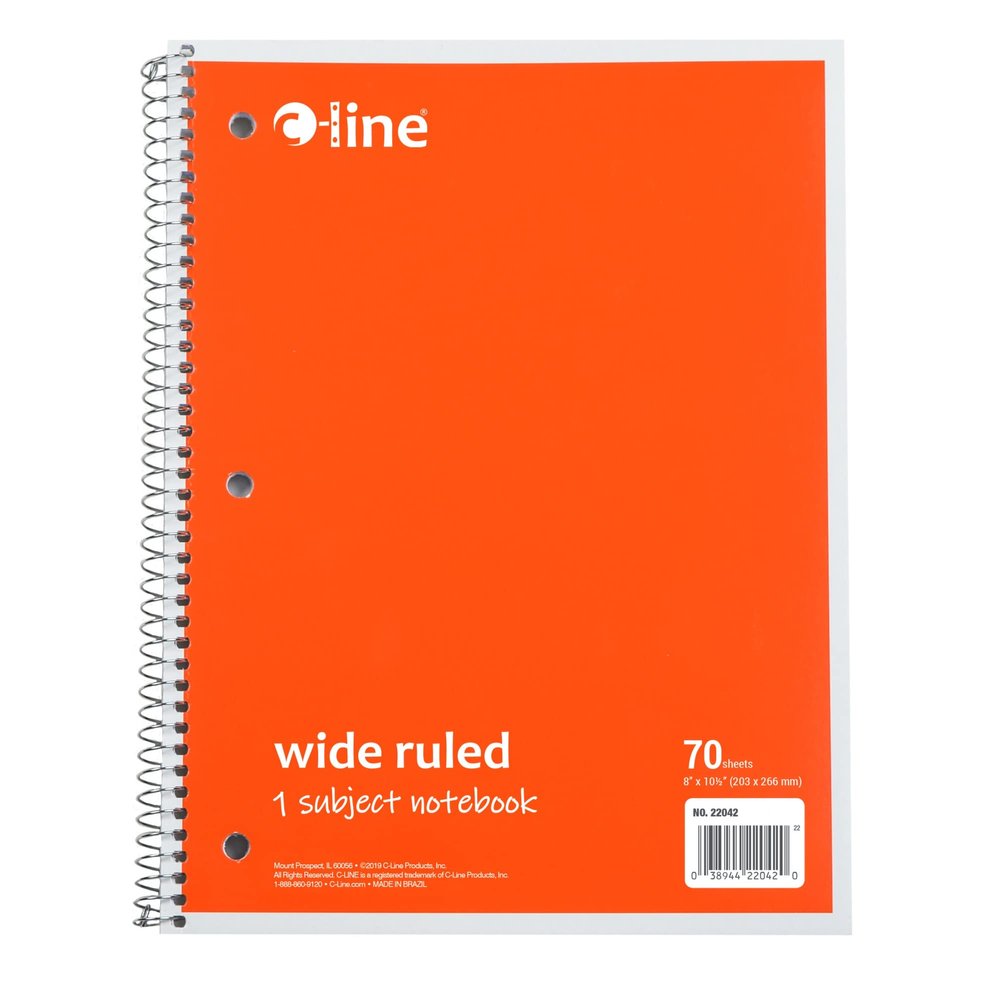 Notebook, 1-Subject, Wide-Ruled, Orange, 48 Count (22042-48)