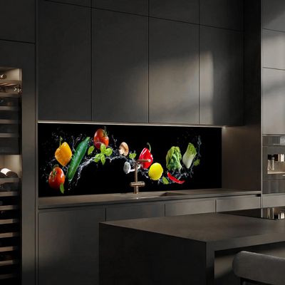dedeco Kitchen Backsplash Fruit & Vegetables V1 220 x 60 cm Aluminum 3 mm UV Glossy