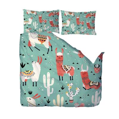 Cute Cactus Cartoon 3-Piece Duvet Cover Set, Alpaca Gray