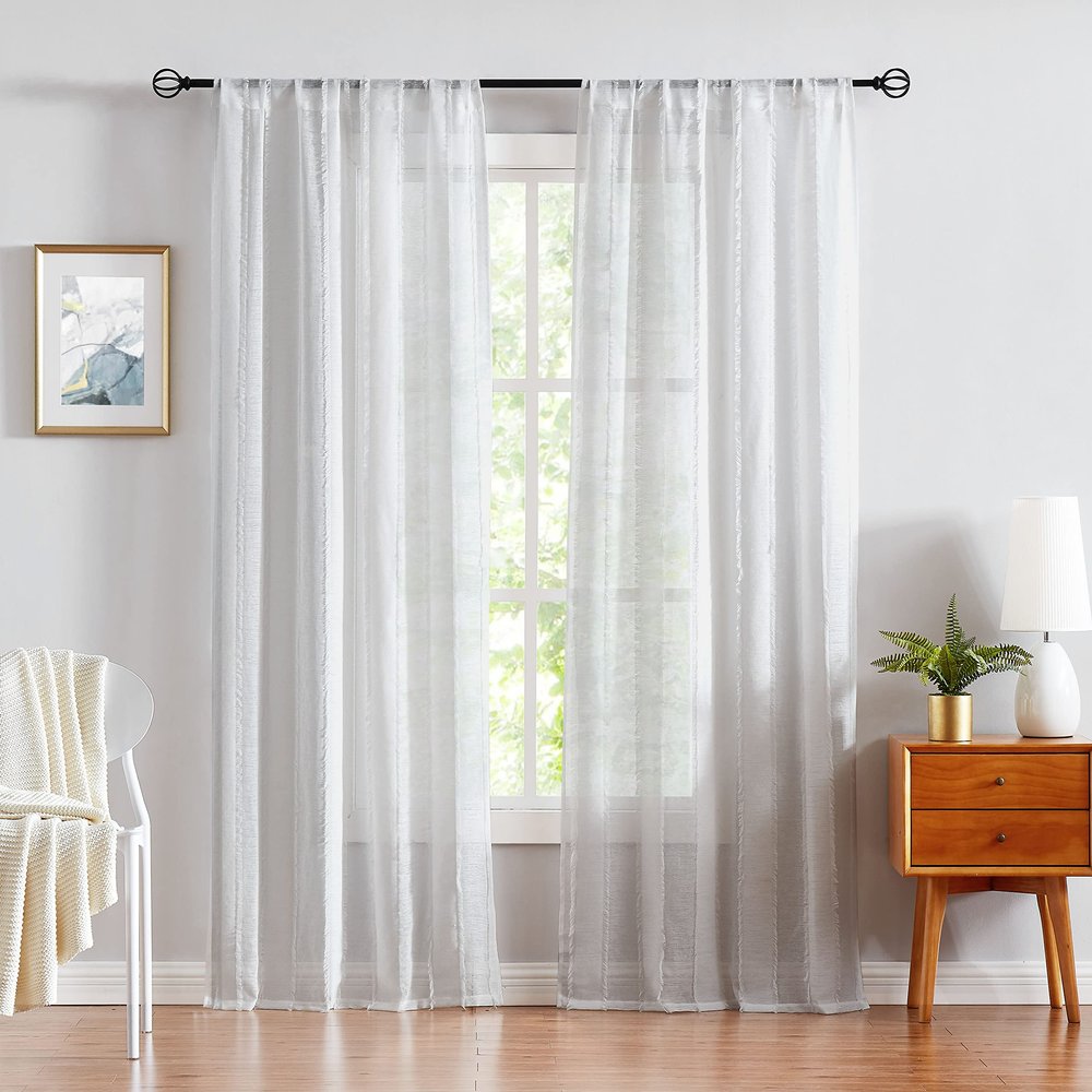 Fragrantex Black and White Vertical Stripe Curtains, 108 in Long, 2 Panels