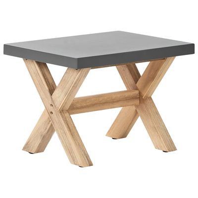 Modern Gray Garden Stool in Fiber Cement and Acacia Wood, Olbia