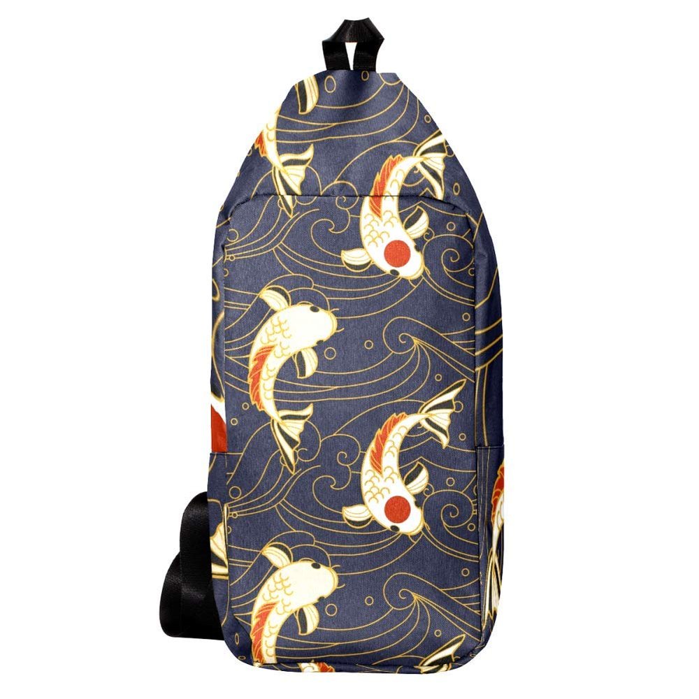 EZIOLY Japanese-Style Koi Fish and Waves Crossbody Sling Bag
