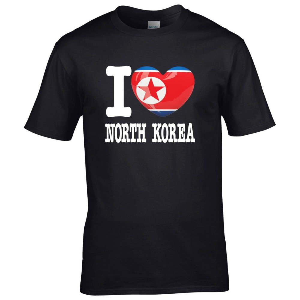 FanShirts4u Men's T-Shirt - I Love North Korea - World Cup Love Heart (XXL, Black)