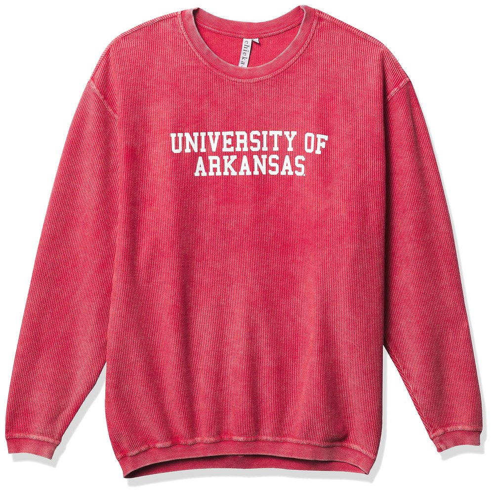 chicka-d NCAA Arkansas Razorbacks Women's Corded Crew, Crimson, Gray, XL (443_TC_CB)
