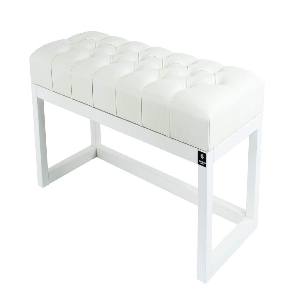 EMRA WOOD LPP-2 Quilted Faux Leather Bench, White, 60 × 40 × 35 cm