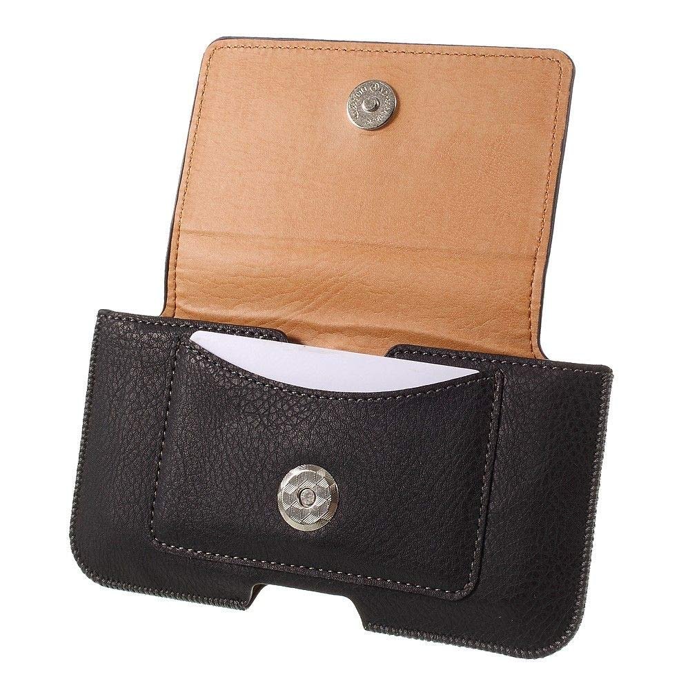 DFV mobile Leather Horizontal Belt Clip Case with Card Holder for Alcatel One Touch Ideal 4060A (2016), Black