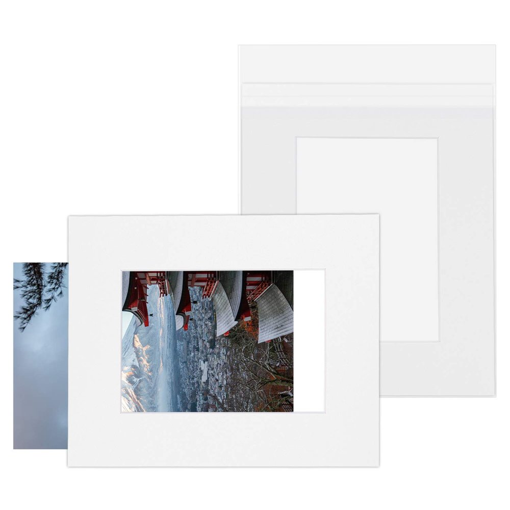 Matte Board Center Pre-Assembled Mat Frames with Plastic Sleeves, Acid-Free, Slip-In Design, 8 x 10 in for 5 x 7 in Photos, White, 25-Pack