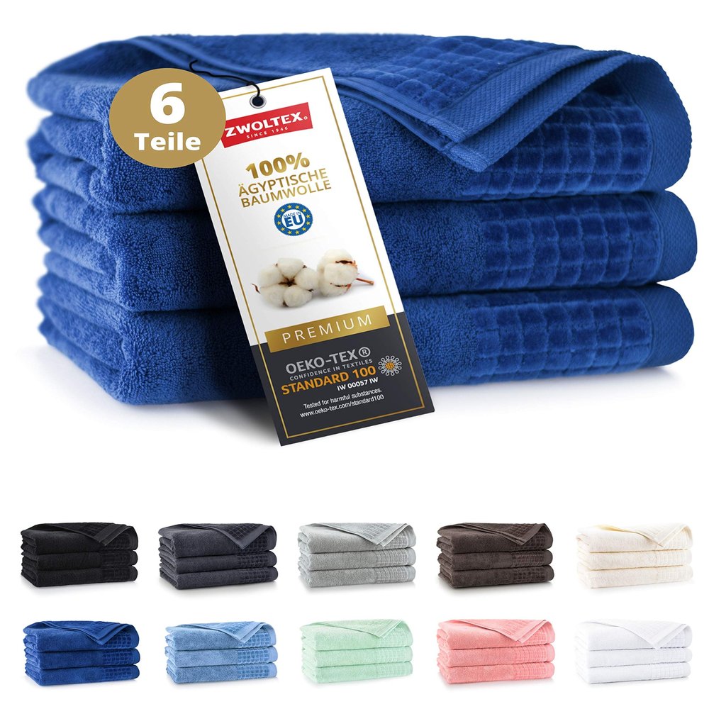 ZWOLTEX Ultra-Soft 100% Egyptian Cotton Towels, Dark Blue, 3-Piece Set