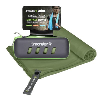 4Monster Microfiber Towel with Carrying Case, Super Absorbent Quick-Drying Travel Towel, Army Green, 40 x 80 cm