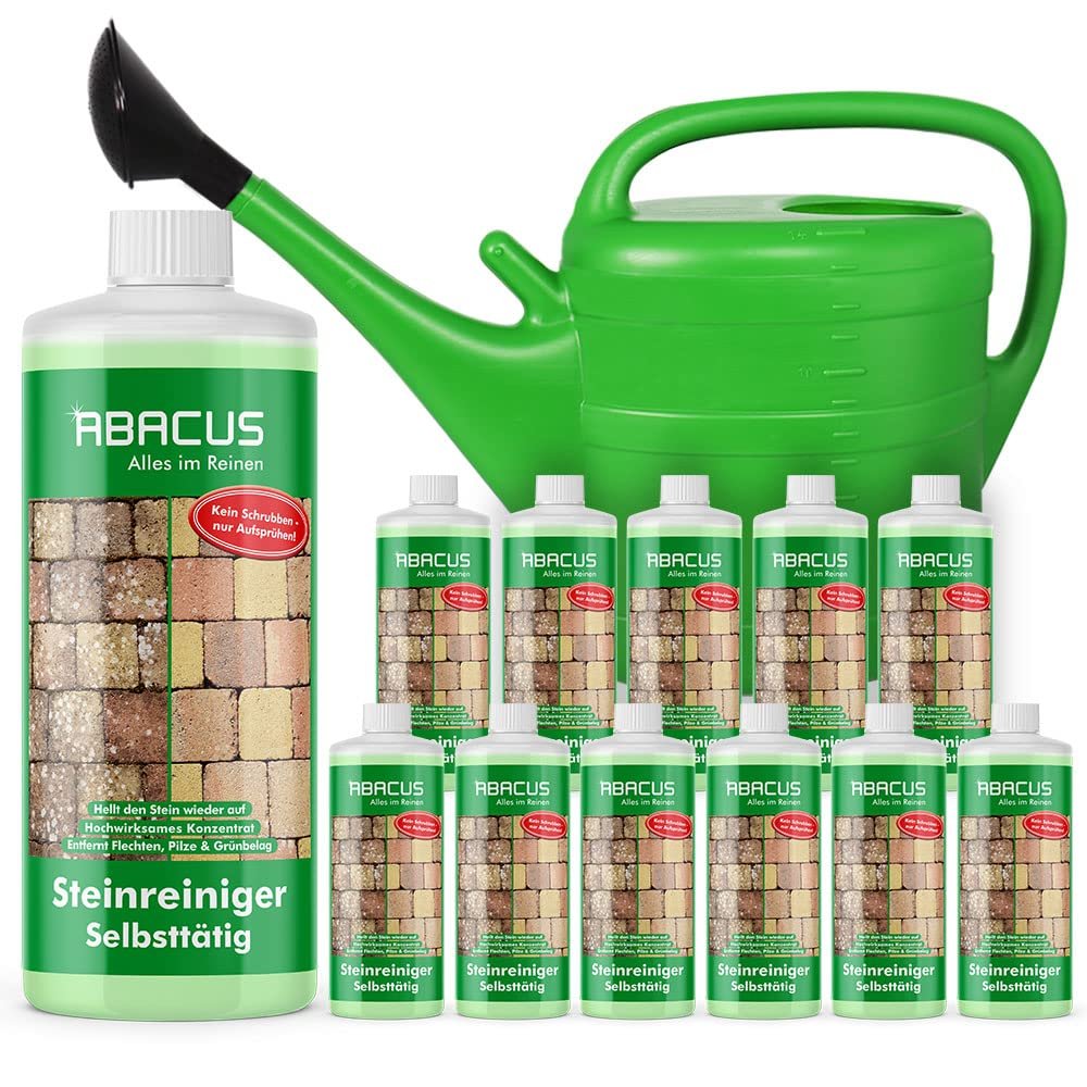 ABACUS Stone Cleaner Set, Self-Acting Algae & Lichen Remover, 40% Active Ingredient, 12 x 1 L with Watering Can