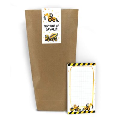 Junaversum 24 Mini Notepads, 24 Gift Bags and 24 Stickers - Construction Site Excavator Party Favors