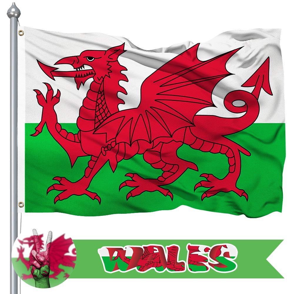 3x5 ft Wales Flag – 400D Polyester Welsh Dragon National Flag, 150 x 90 cm