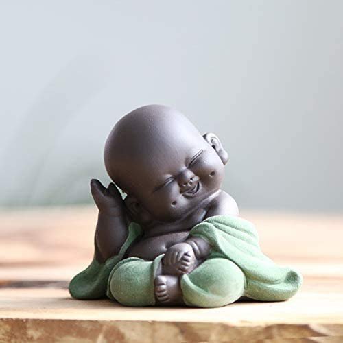 MonLiya Ceramic Little Buddha Monk Statue, Green, 2.8 in. Tall