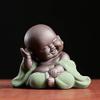 MonLiya Ceramic Little Buddha Monk Statue, Green, 2.8 in. Tall view 2