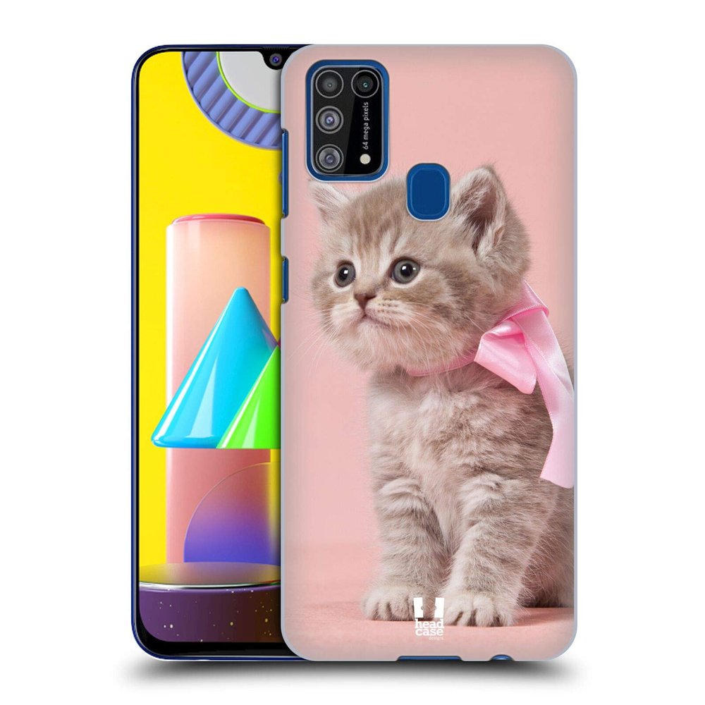 Head Case Designs Kitten with Pink Bow Cat Hard Back Phone Case Compatible with Samsung Galaxy M31 (2020)